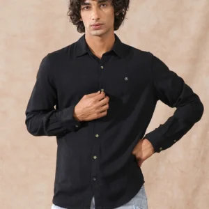 Linen Blend Slim Fit Shirt | Black