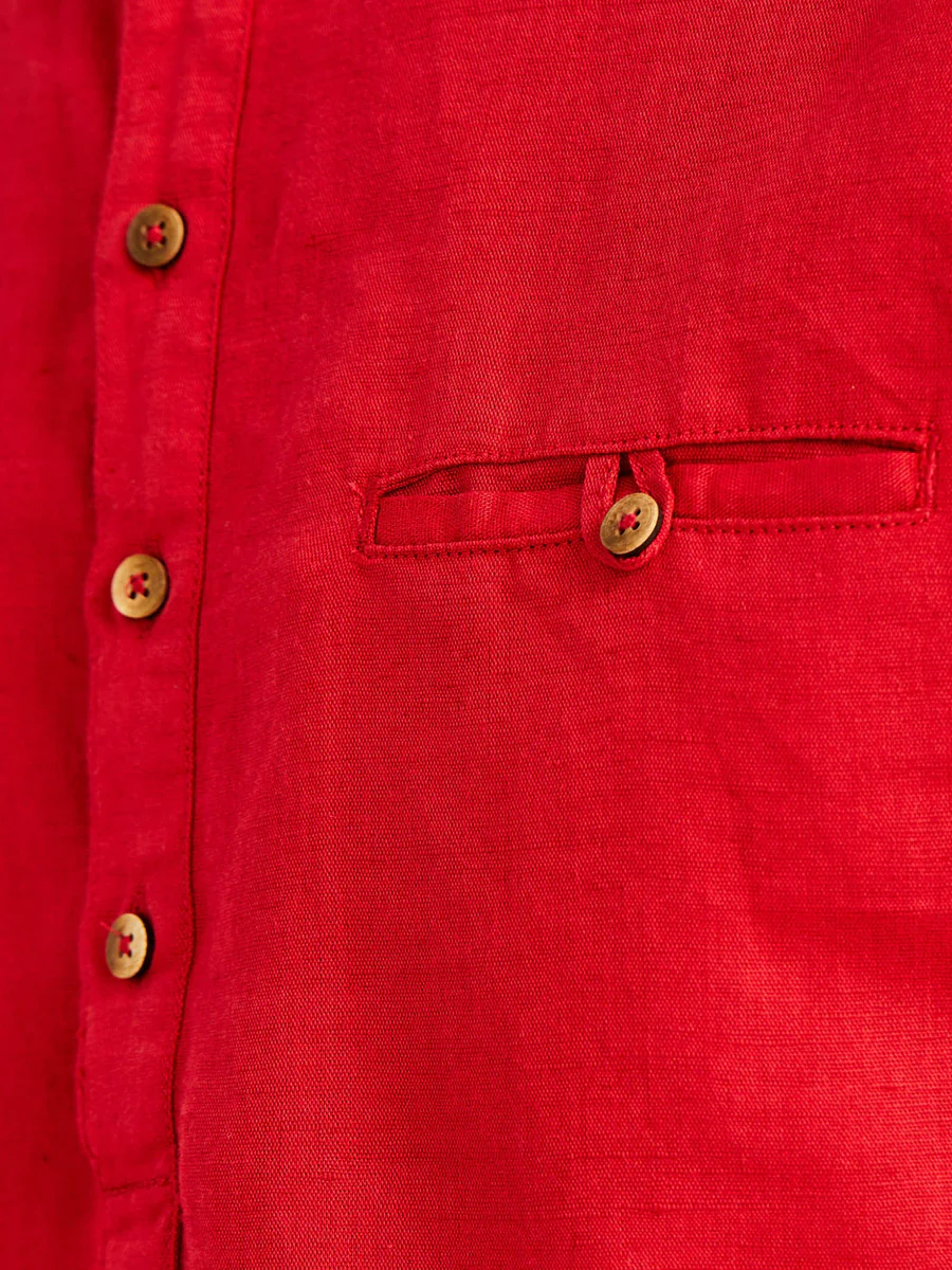 Red Solid Linen Kurta - Image 5