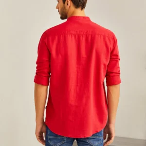 Red Solid Linen Kurta