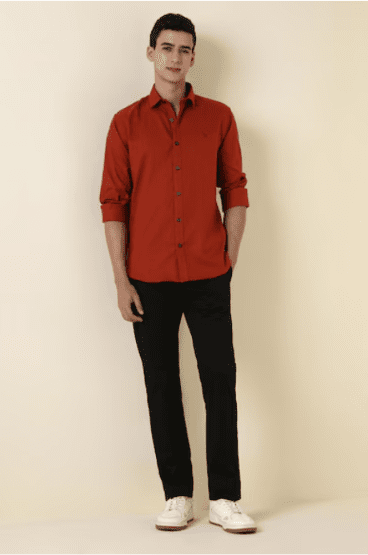 Men Red Full Sleeves Casual Shirt - Image 2
