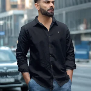 Linen Blend Slim Fit Shirt | Black